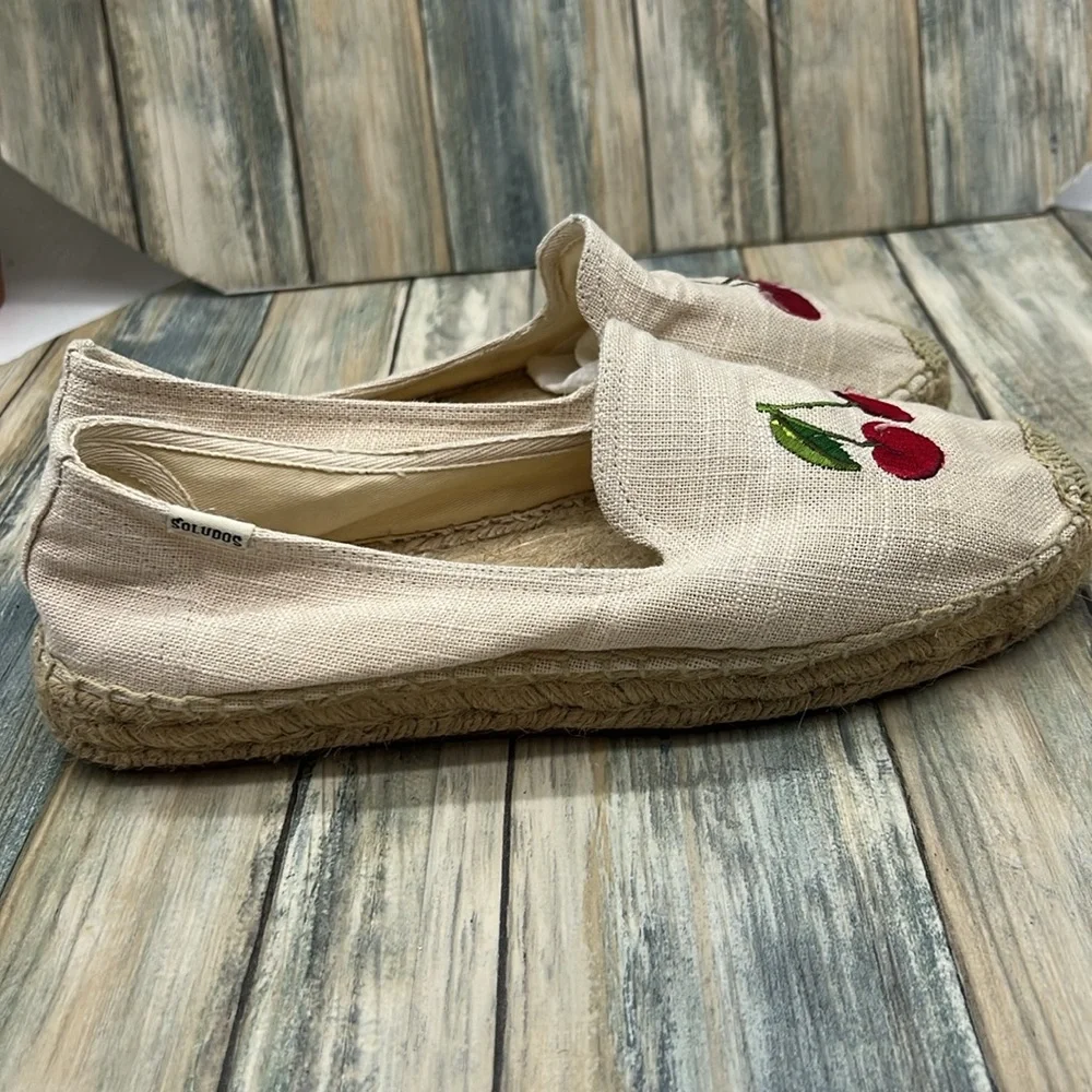 Soludos Cream Espadrilles with Red Cherry Embroidery